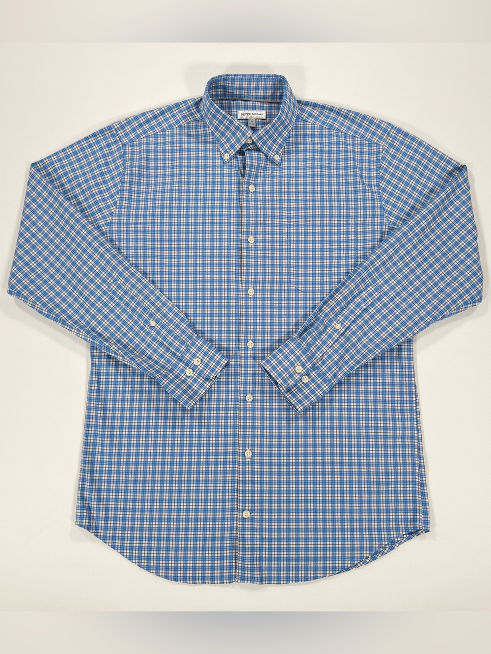 Peter Millar Shirt Mens Medium M Blue Plaid Button Down Performance Stretch LS